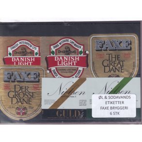 �l og Sodavands Etiketter - Faxe Bryggeri - 6 Stk.