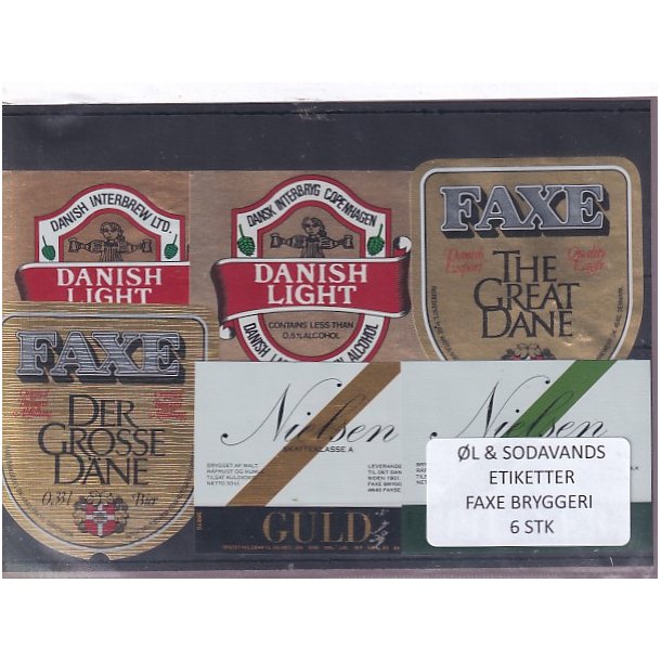�l og Sodavands Etiketter - Faxe Bryggeri - 6 Stk.