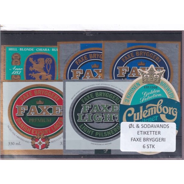 �l og Sodavands Etiketter - Faxe Bryggeri - 6 Stk.