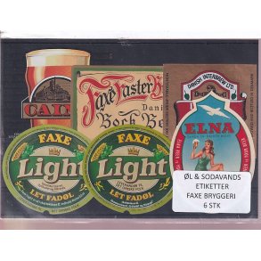 �l og Sodavands Etiketter - Faxe Bryggeri - 6 Stk.