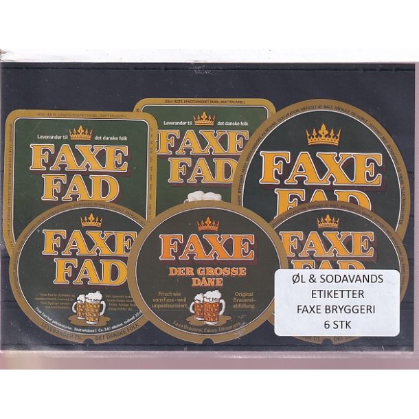 �l og Sodavands Etiketter - Faxe Bryggeri - 6 Stk.