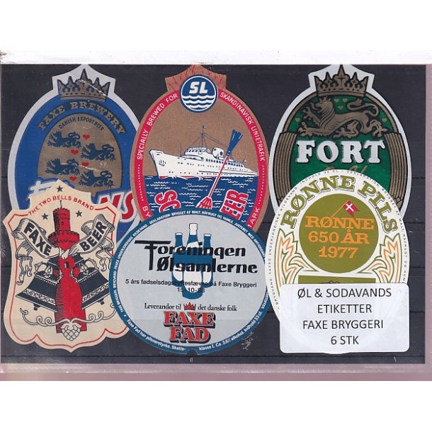 �l og Sodavands Etiketter - Faxe Bryggeri - 6 Stk.