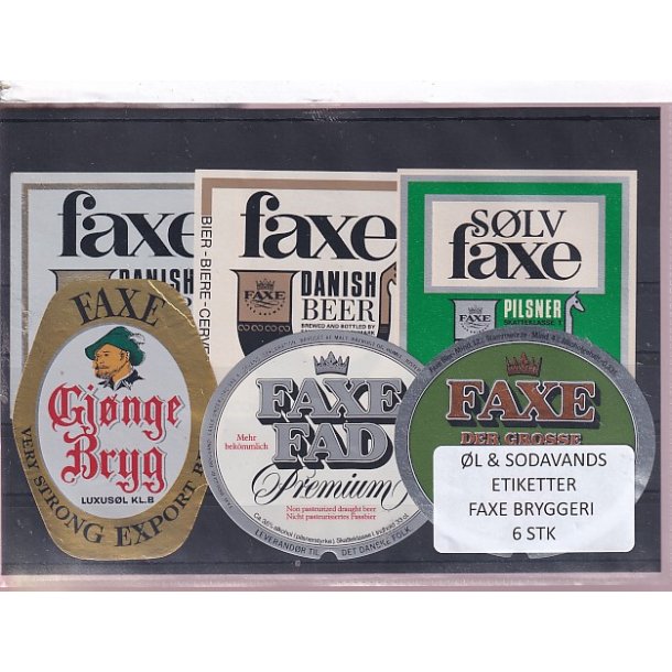 �l og Sodavands Etiketter - Faxe Bryggeri - 6 Stk.