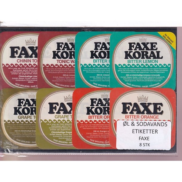 �l og Sodavands Etiketter - Faxe Bryggeri - 8 Stk.