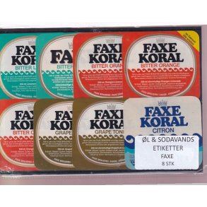 �l og Sodavands Etiketter - Faxe Bryggeri - 8 Stk.