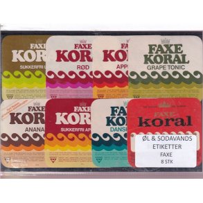 �l og Sodavands Etiketter - Faxe Bryggeri - 8 Stk.