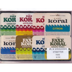 �l og Sodavands Etiketter - Faxe Bryggeri - 8 Stk.