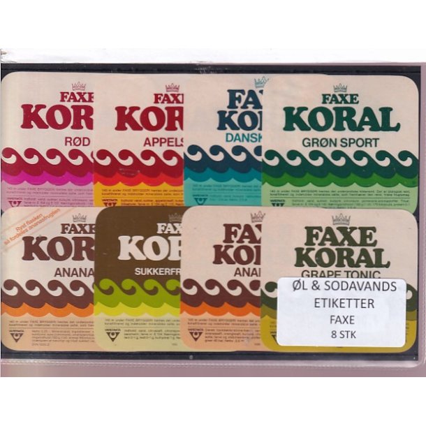 �l og Sodavands Etiketter - Faxe Bryggeri - 8 Stk.