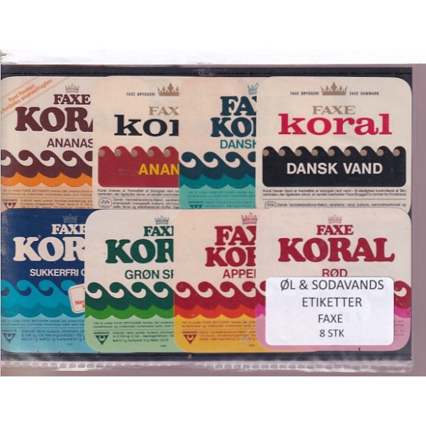 �l og Sodavands Etiketter - Faxe Bryggeri - 8 Stk.