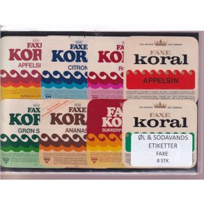 �l og Sodavands Etiketter - Faxe Bryggeri - 8 Stk.