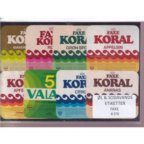 �l og Sodavands Etiketter - Faxe Bryggeri - 8 Stk.