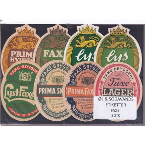 �l og Sodavands Etiketter - Faxe Bryggeri - 8 Stk.
