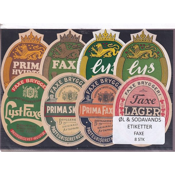 �l og Sodavands Etiketter - Faxe Bryggeri - 8 Stk.