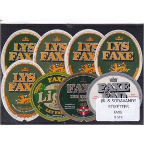 �l og Sodavands Etiketter - Faxe Bryggeri - 8 Stk.