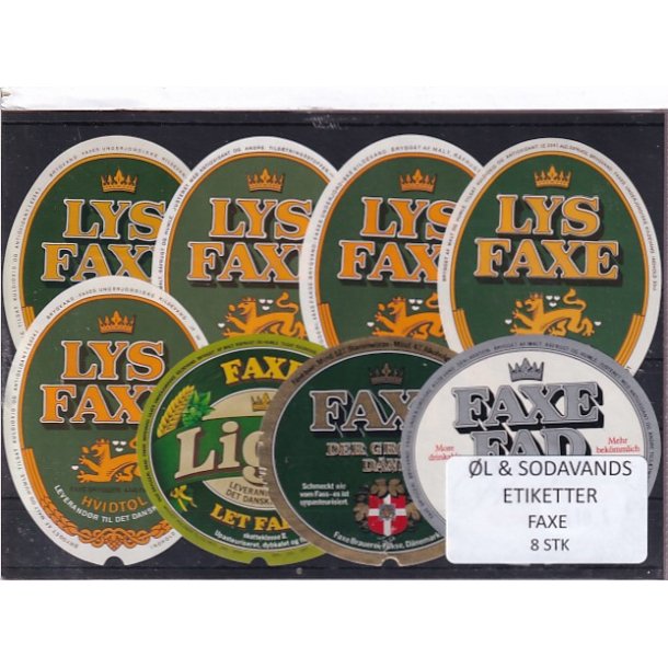 �l og Sodavands Etiketter - Faxe Bryggeri - 8 Stk.