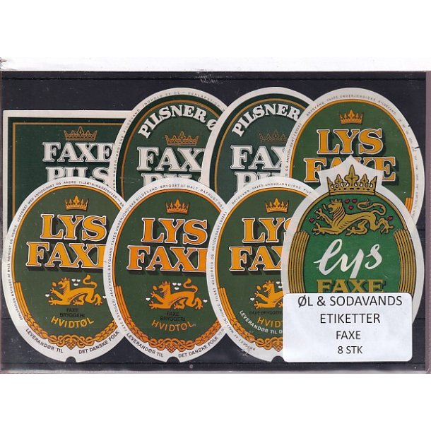 �l og Sodavands Etiketter - Faxe Bryggeri - 8 Stk.