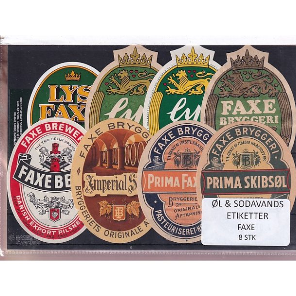 �l og Sodavands Etiketter - Faxe Bryggeri - 8 Stk.
