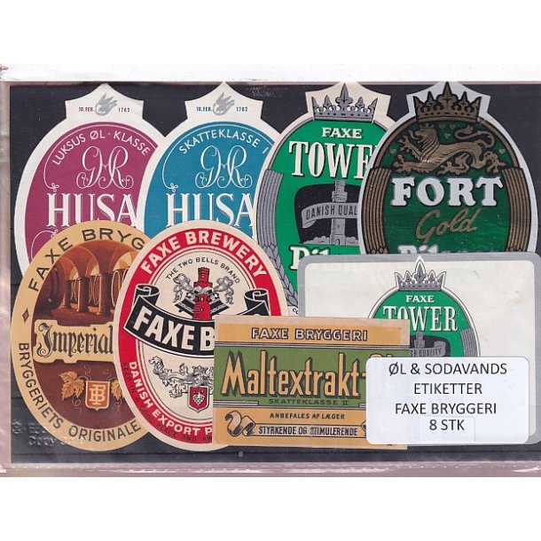 �l og Sodavands Etiketter - Faxe Bryggeri - 8 Stk.
