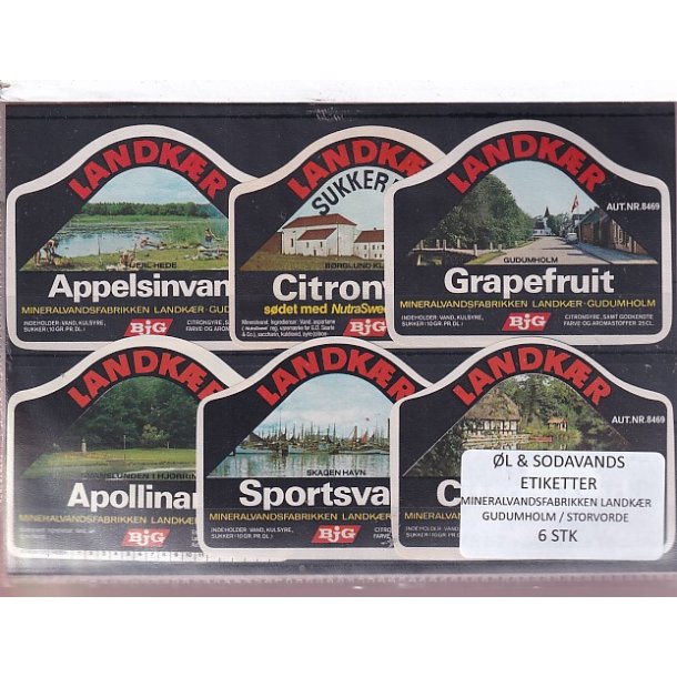 �l og Sodavands Etiketter - Landk�r - Gudumholm - 6 Stk.