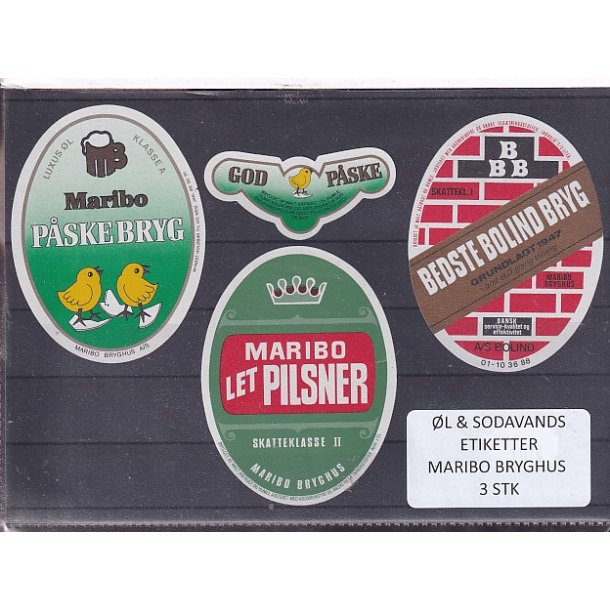 �l og Sodavands Etiketter - Maribo  Bryghus - 3 Stk.