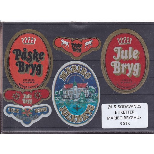 �l og Sodavands Etiketter - Maribo  Bryghus - 3 Stk.