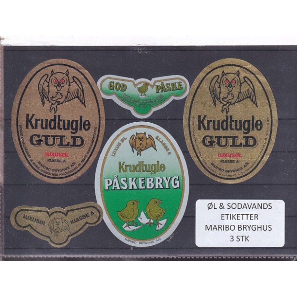 �l og Sodavands Etiketter - Maribo  Bryghus - 3 Stk.