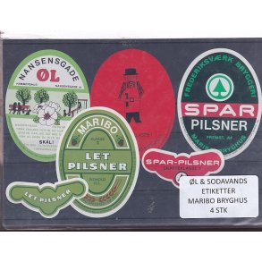 �l og Sodavands Etiketter - Maribo  Bryghus - 4 Stk.