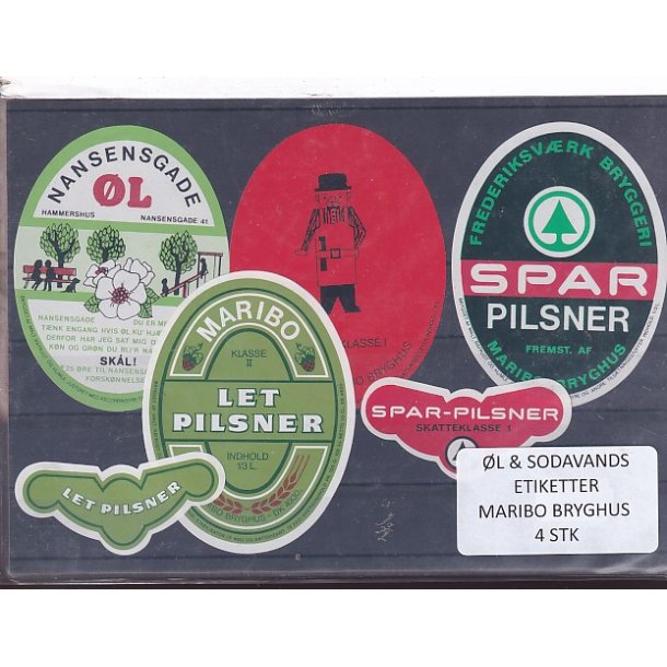 �l og Sodavands Etiketter - Maribo  Bryghus - 4 Stk.