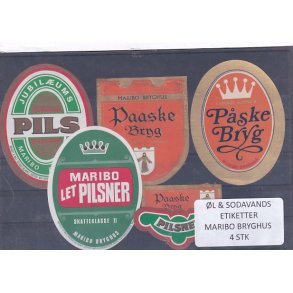 �l og Sodavands Etiketter - Maribo  Bryghus - 4 Stk.
