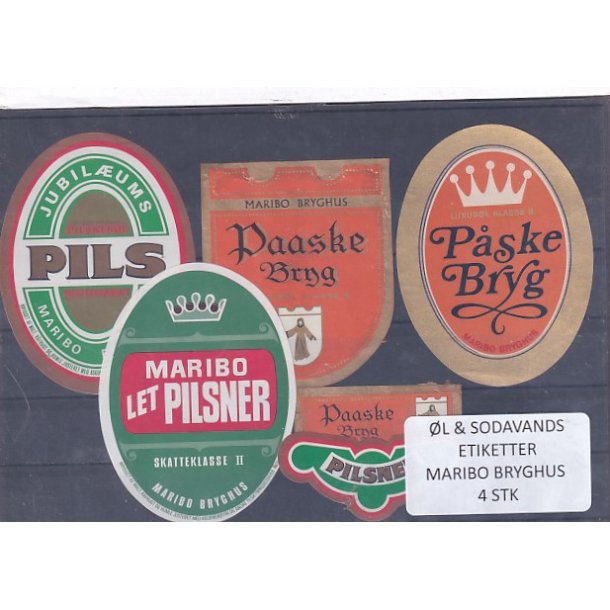 �l og Sodavands Etiketter - Maribo  Bryghus - 4 Stk.