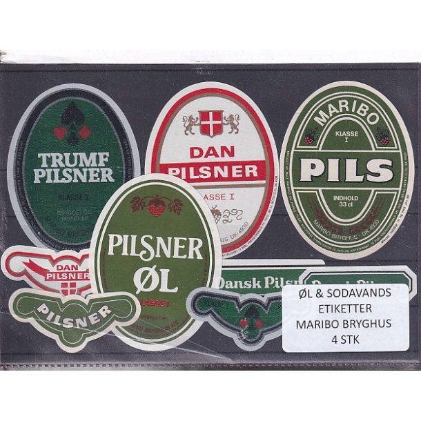 �l og Sodavands Etiketter - Maribo  Bryghus - 4 Stk.
