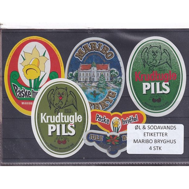 �l og Sodavands Etiketter - Maribo  Bryghus - 4 Stk.