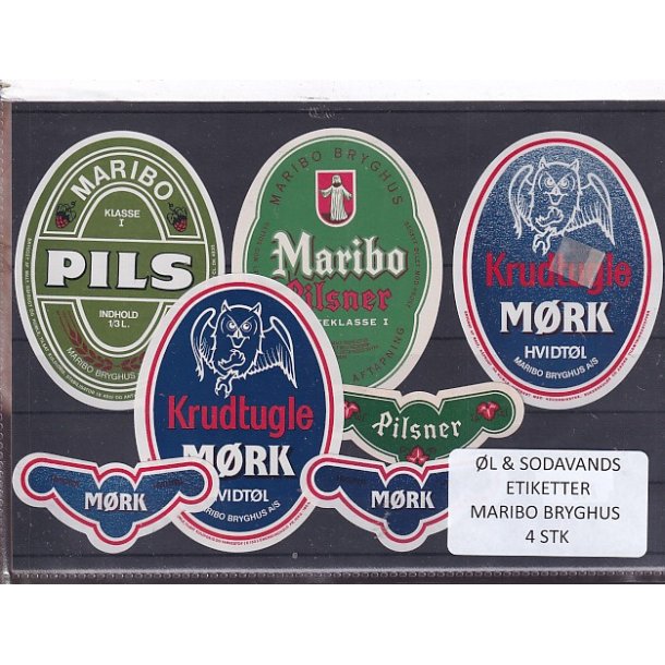 �l og Sodavands Etiketter - Maribo  Bryghus - 4 Stk.