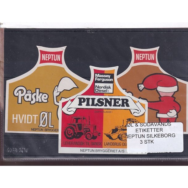 �l og Sodavands Etiketter - Neptun - Silkeborg - 3 Stk.