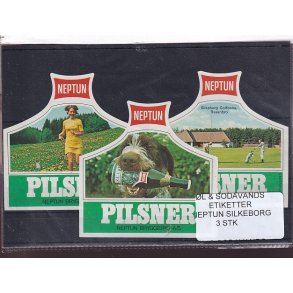 �l og Sodavands Etiketter - Neptun - Silkeborg - 3 Stk.