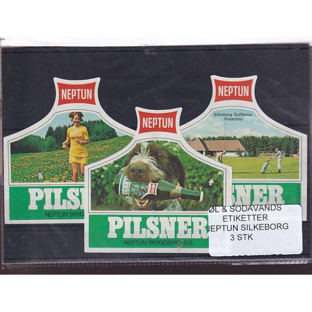 �l og Sodavands Etiketter - Neptun - Silkeborg - 3 Stk.