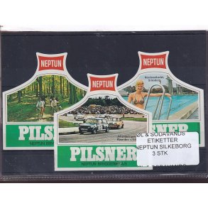 �l og Sodavands Etiketter - Neptun - Silkeborg - 3 Stk.