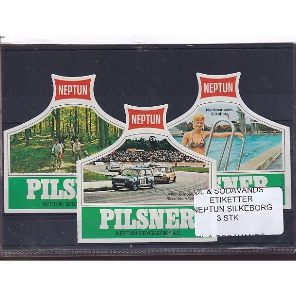 �l og Sodavands Etiketter - Neptun - Silkeborg - 3 Stk.