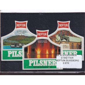 �l og Sodavands Etiketter - Neptun - Silkeborg - 3 Stk.