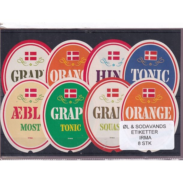 �l og Sodavandsetiketter - Irma -  8 Stk.