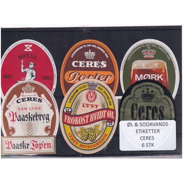 �l og Sodavandsetiketter - Bryggeriet Ceres -  6 Stk.
