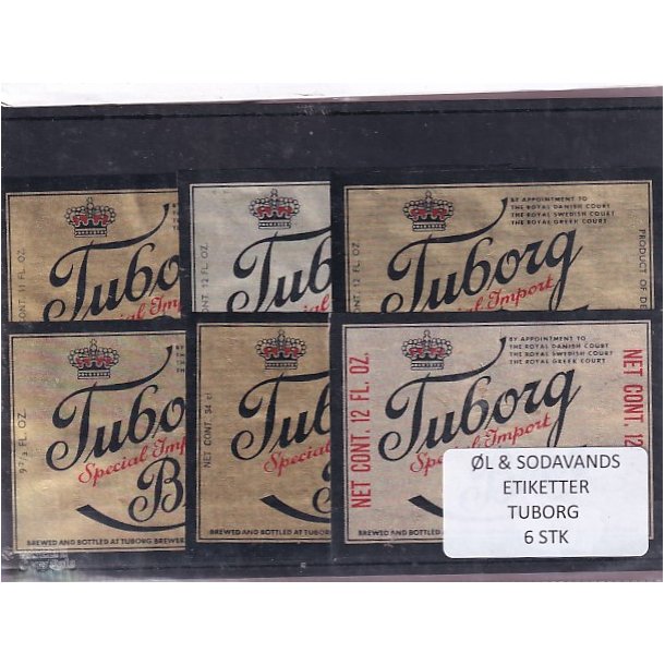 �l og Sodavandsetiketter - Bryggeriet Tuborg -  6 Stk.