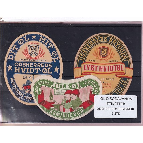 �l og Sodavandsetiketter - Odsherreds Bryggeri - Nr. Asmindrup -  3 Stk.