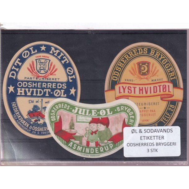 �l og Sodavandsetiketter - Odsherreds Bryggeri - Nr. Asmindrup -  3 Stk.