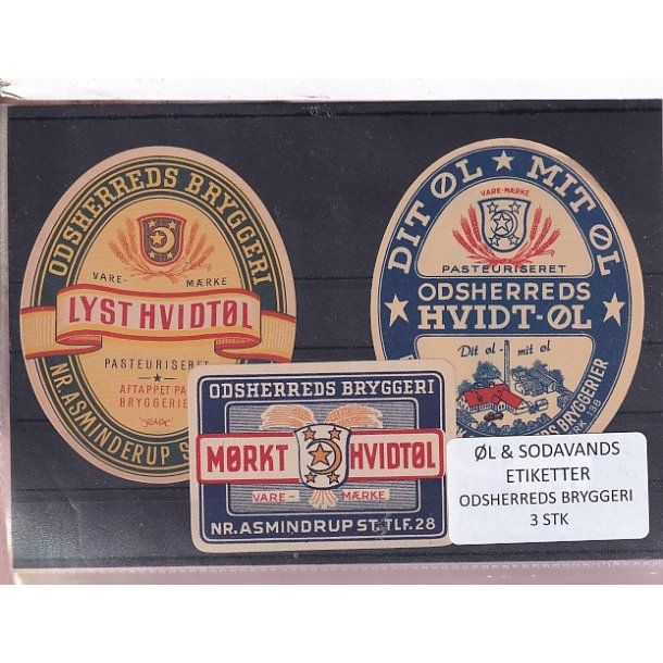 �l og Sodavandsetiketter - Odsherreds Bryggeri - Nr. Asmindrup -  3 Stk.
