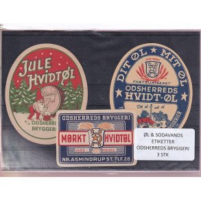 �l og Sodavandsetiketter - Odsherreds Bryggeri - Nr. Asmindrup -  3 Stk.