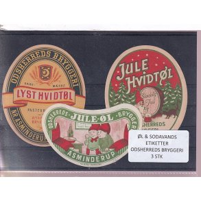 �l og Sodavandsetiketter - Odsherreds Bryggeri - Nr. Asmindrup -  3 Stk.