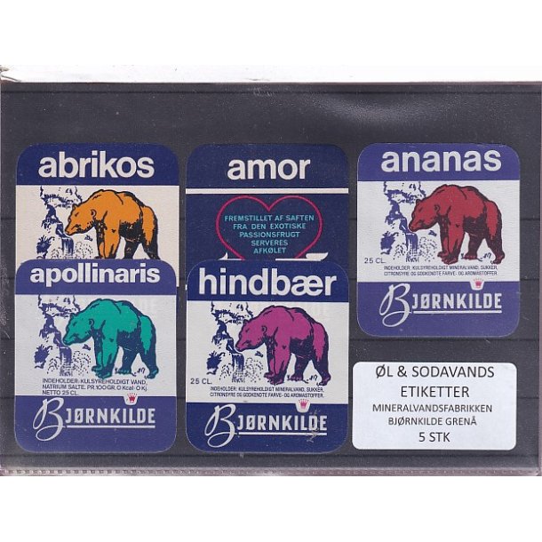 �l og Sodavands Etiketter - Bj�rnkilde - Gren� - 5 Stk.