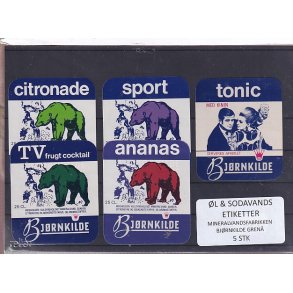 �l og Sodavands Etiketter - Bj�rnkilde - Gren� - 5 Stk.
