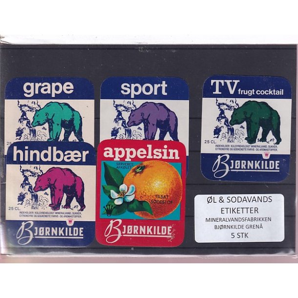 �l og Sodavands Etiketter - Bj�rnkilde - Gren� - 5 Stk.